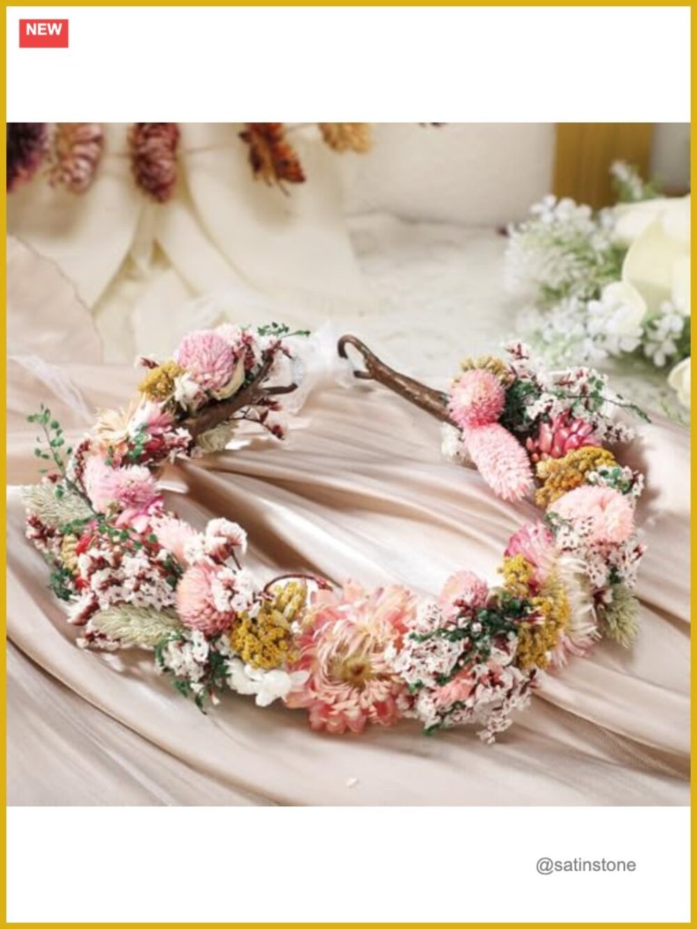 Dried Flower Wedding Headband Adjustable Ribbon Bridal Hair Accessory